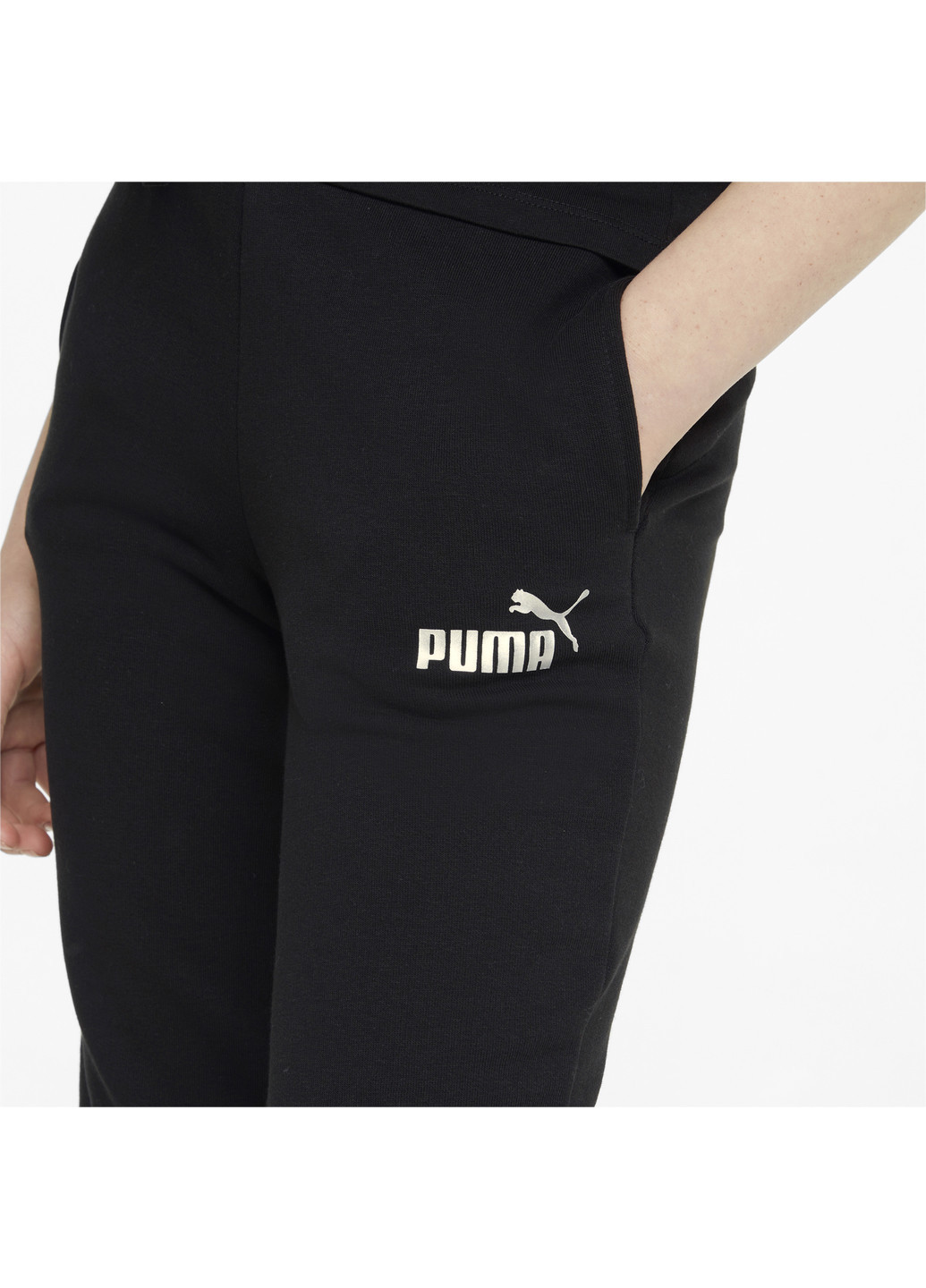 Дитячі штани Essentials+ Logo Youth Sweatpants Puma однотонні чорні спортивні бавовна, поліестер, еластан