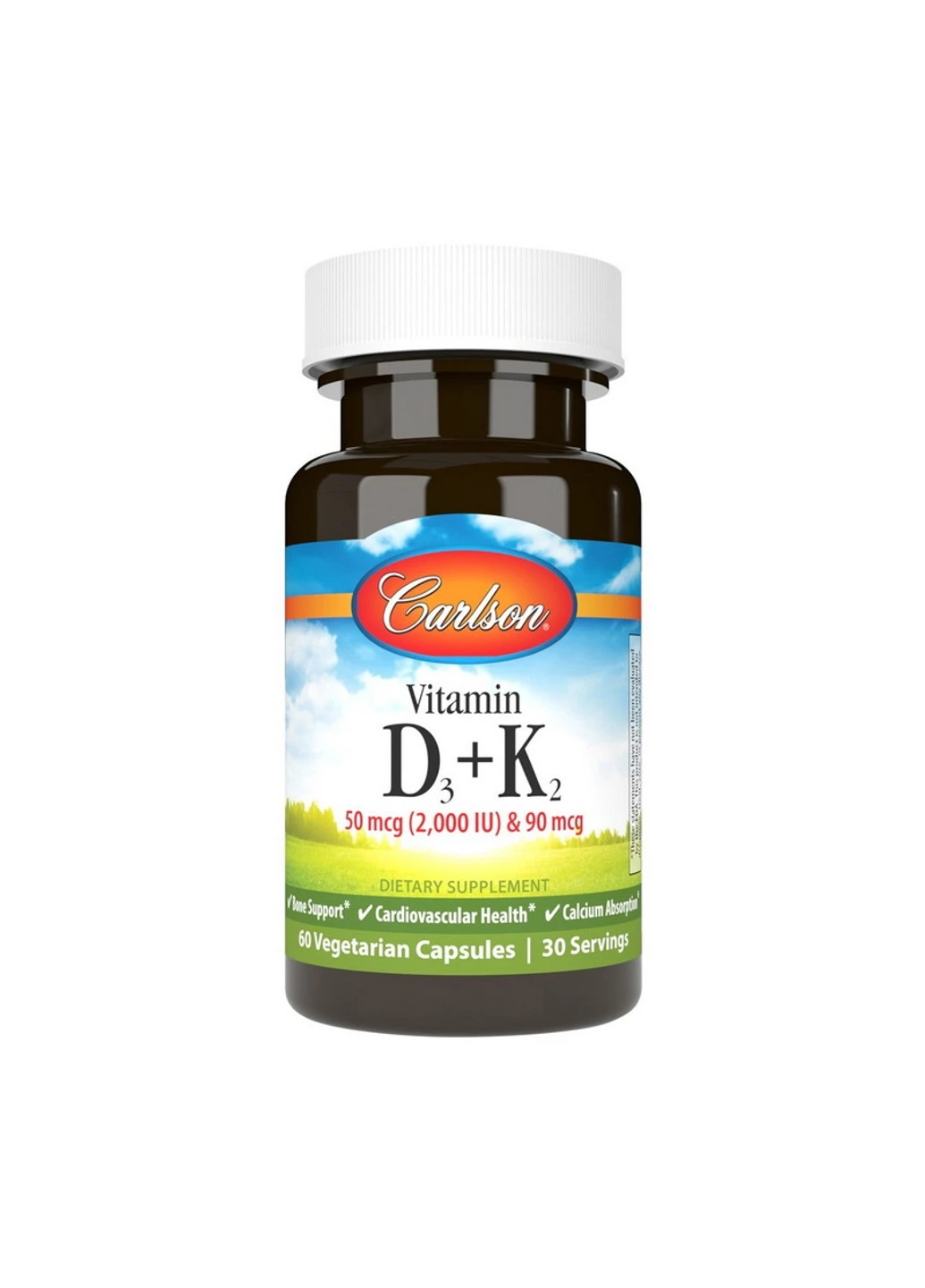 Вітамін Д3 + к2 Vitamin D3 + K2 50 mcg (2000 IU) & 90 mcg 60 вег. капсул Carlson Labs (255407784)