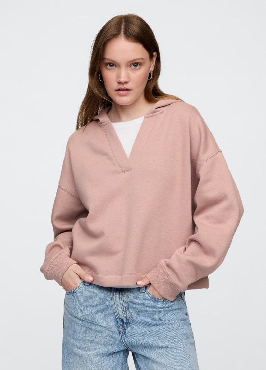 Рожевий худі Gap однотонний без декору (360802378)