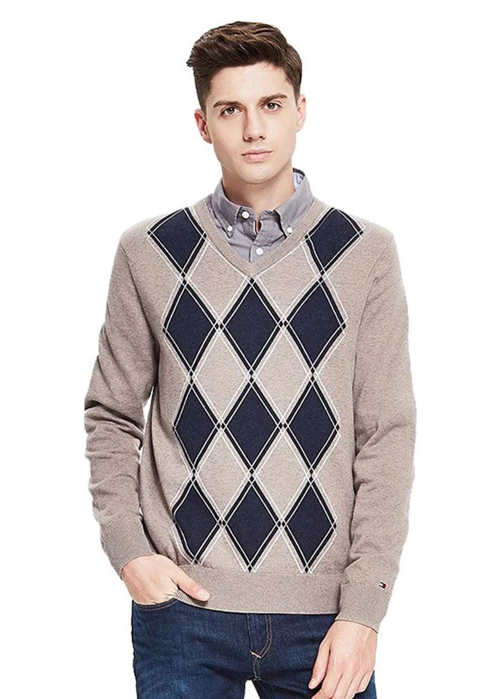 Кофейный демисезонный пуловер пуловер Tommy Hilfiger