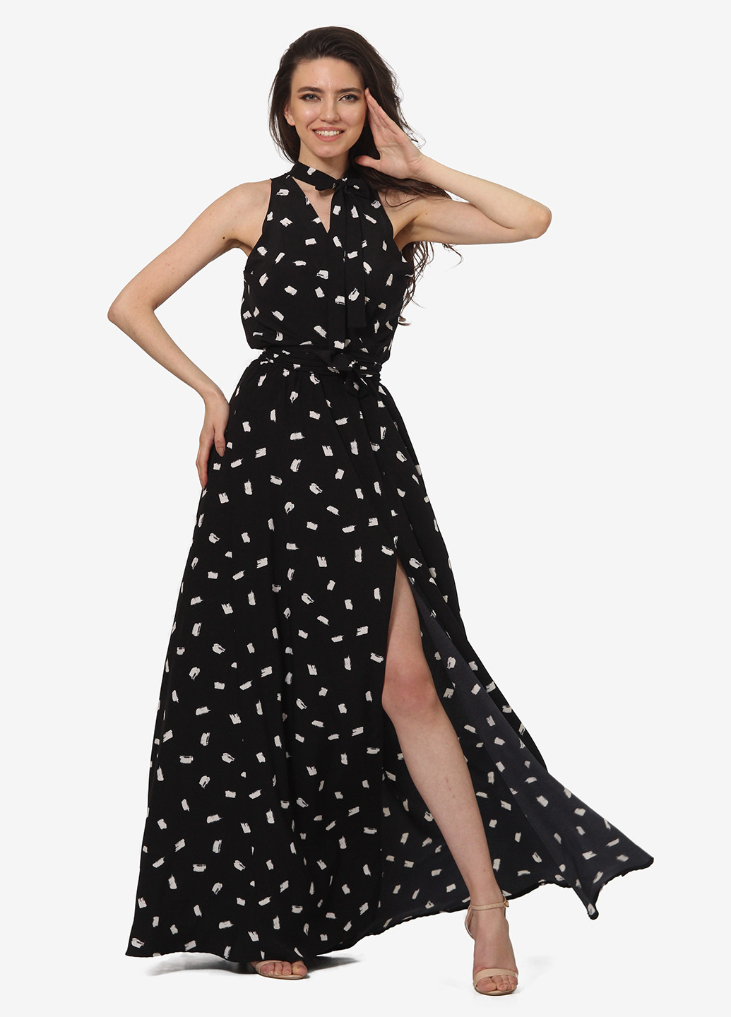 Чорна кежуал сукня, сукня кльош Lila Kass з абстрактним візерунком