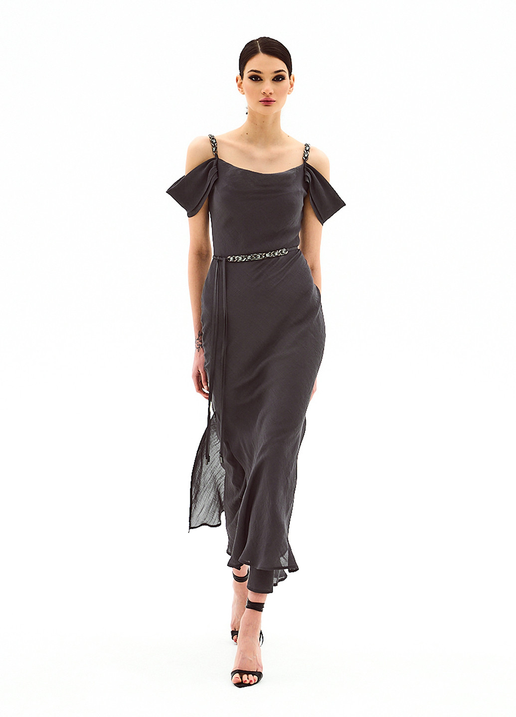Сіро-коричнева кежуал сукня з відкритими плечима BGL однотонна