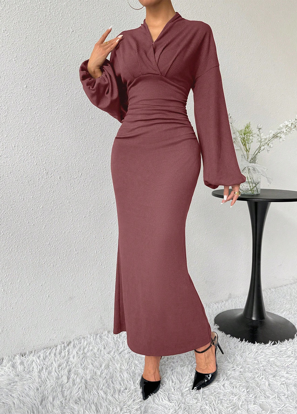 Розовое кэжуал платье в стиле ампир SHEIN однотонное