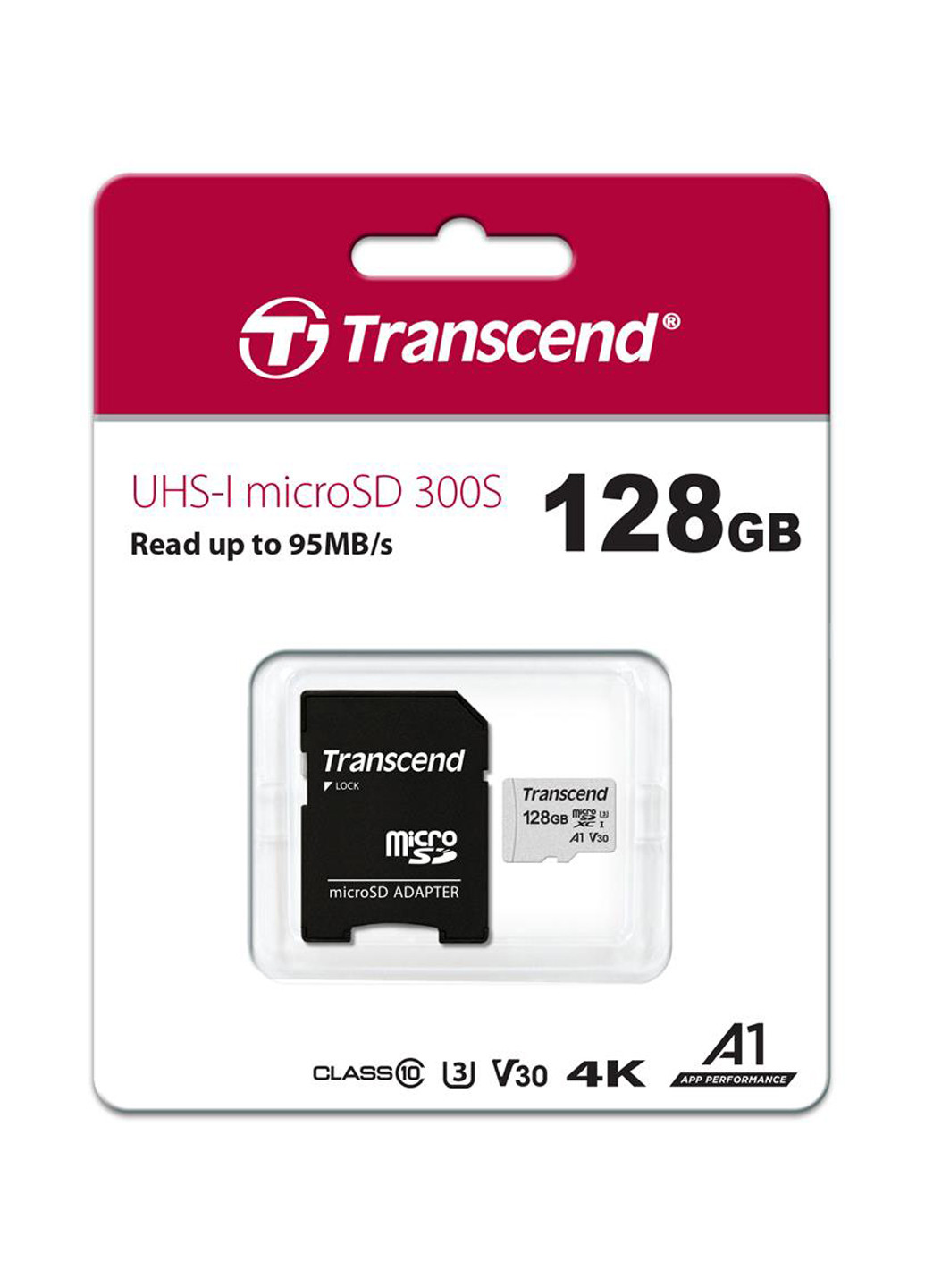 Карта пам'яті microSDXC 128GB C10 UHS-I (R95 / W45MB / s) + SD-adapter (TS128GUSD300S-A) Transcend Карта памяти Transcend microSDXC 128GB C10 UHS-I (R95/W45MB/s) + SD-adapter (TS128GUSD300S-A) чорні