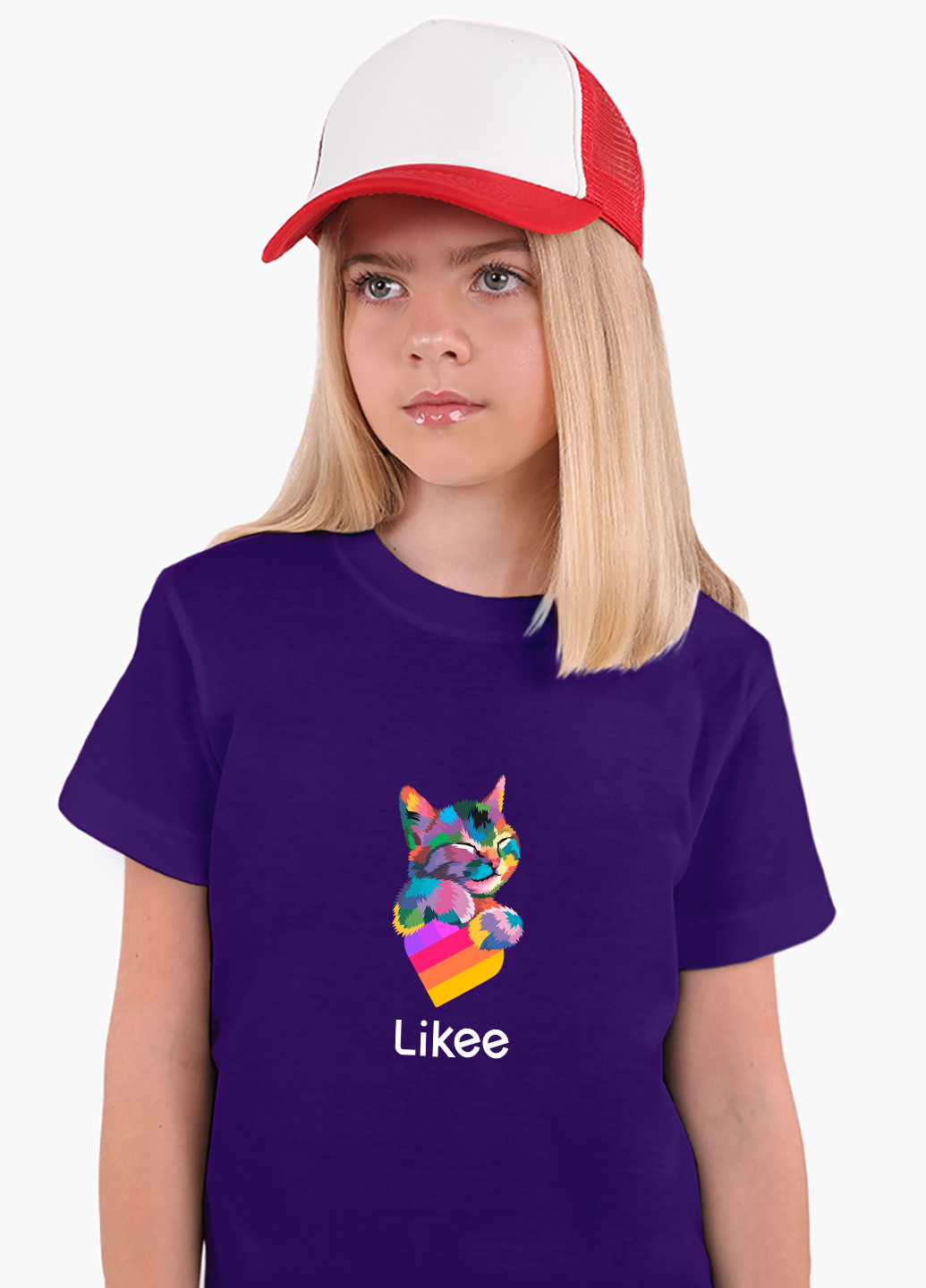 Фіолетова демісезонна футболка дитяча лайк котик (likee cat) (9224-1040) MobiPrint