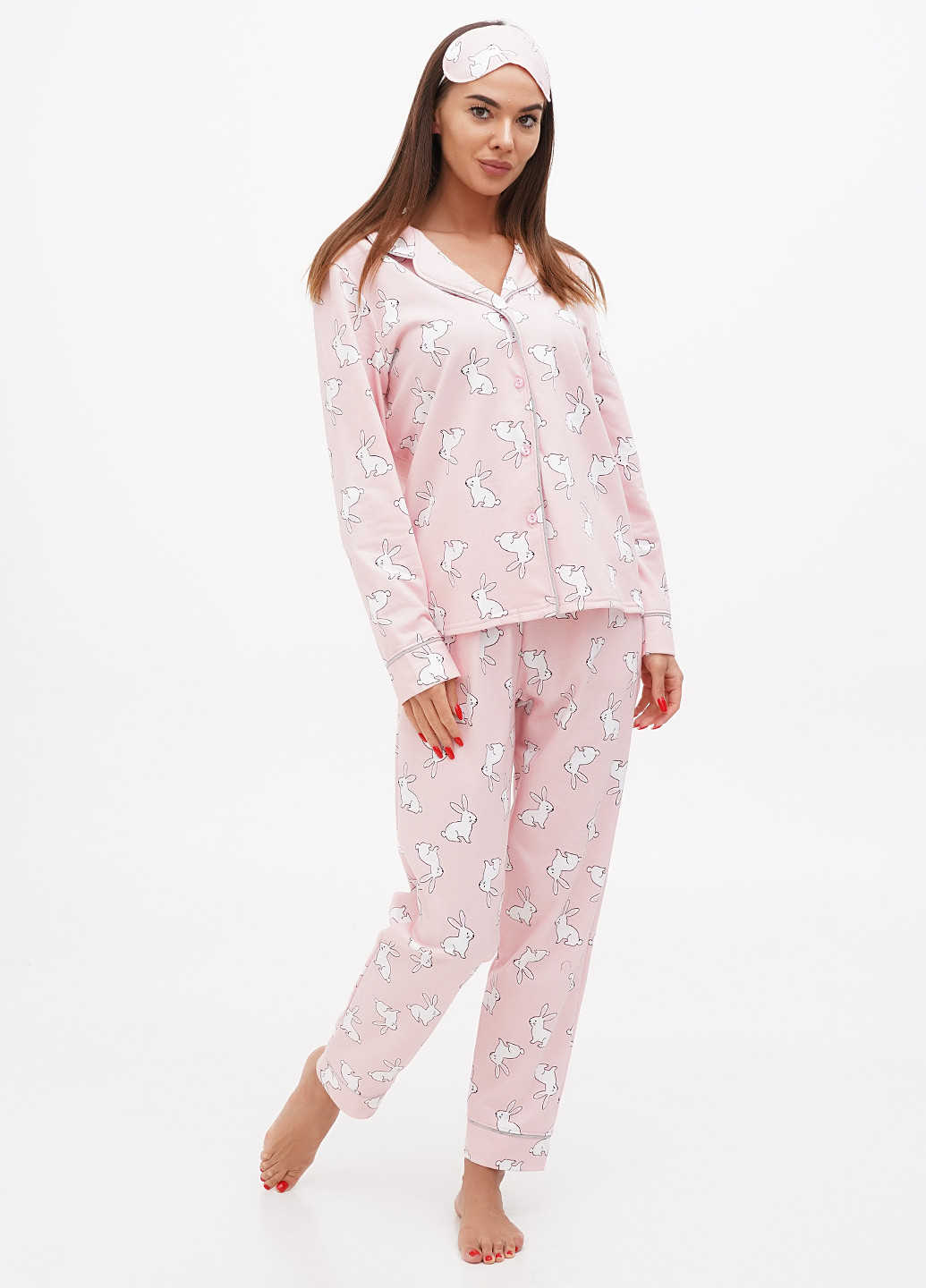 Розовая всесезон пижама (рубашка, брюки, маска) Lucci