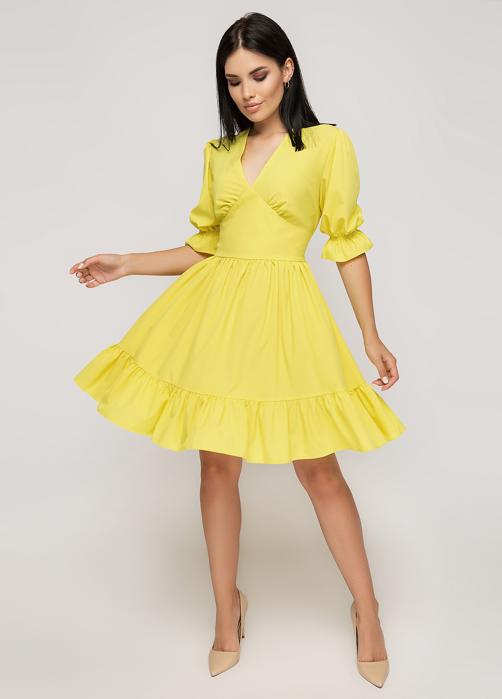 Светло-желтое коктейльное платье Simply Brilliant однотонное