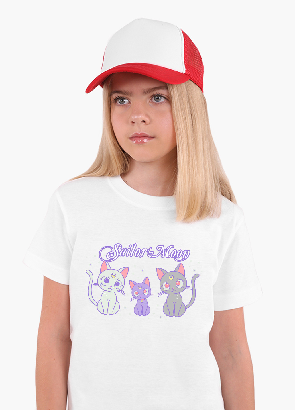 Белая демисезонная футболка детская луна кошки сейлор мун (anime sailor moon cats) белый (9224-2920) 164 см MobiPrint