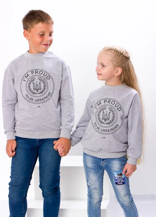 Серый свитшот детский “family look” Носи своє украинская символика (253857955)