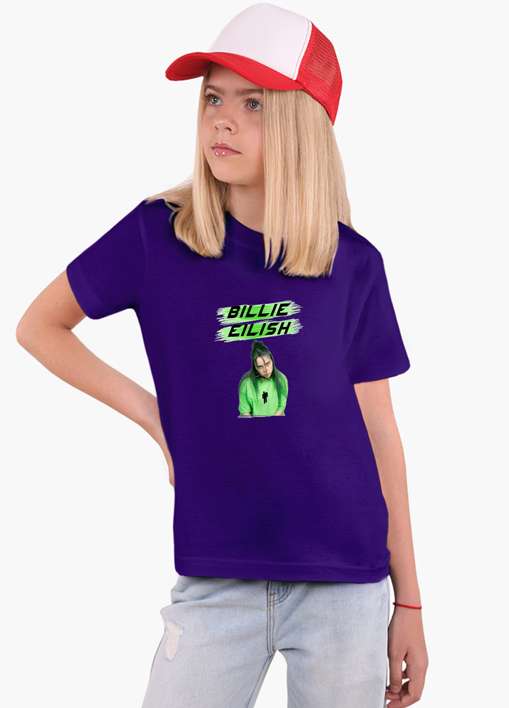 Фіолетова демісезонна футболка дитяча біллі айлиш (billie eilish) (9224-1207) MobiPrint