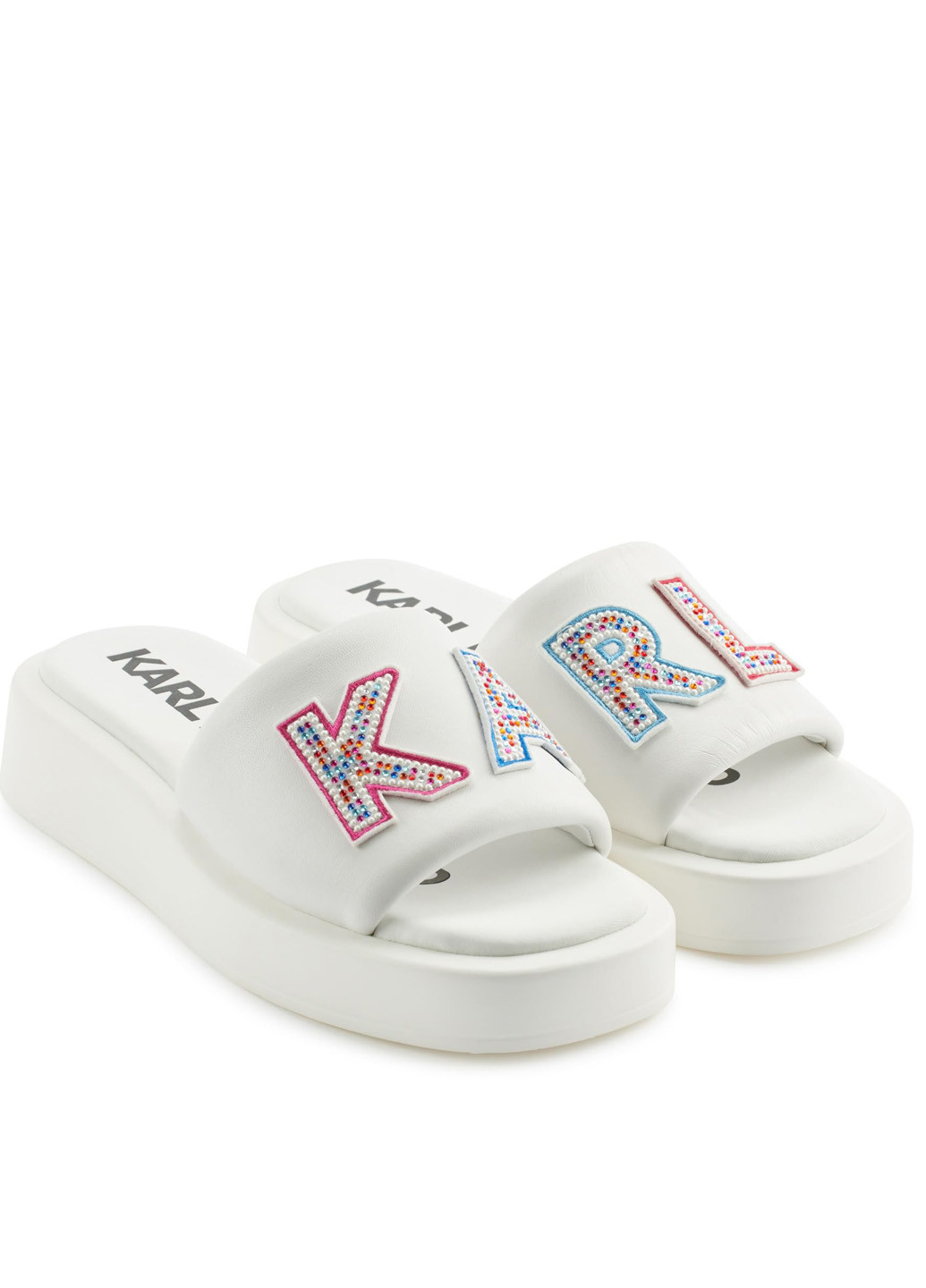 Белые шлепанцы Karl Lagerfeld со стразами, с логотипом