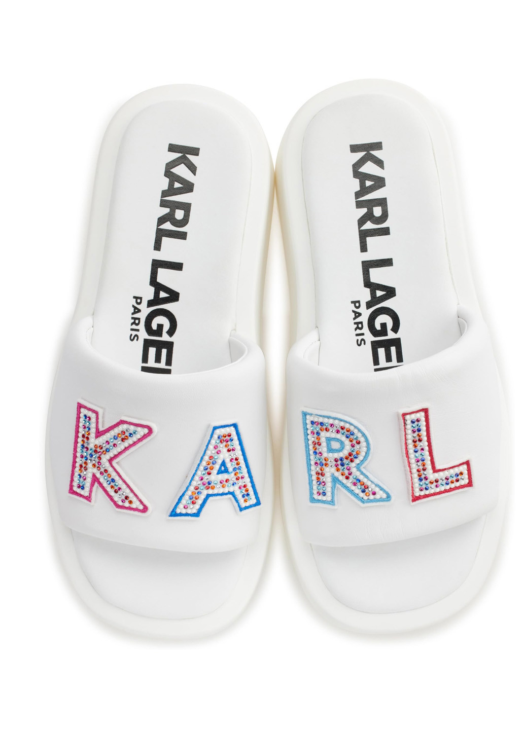 Белые шлепанцы Karl Lagerfeld со стразами, с логотипом