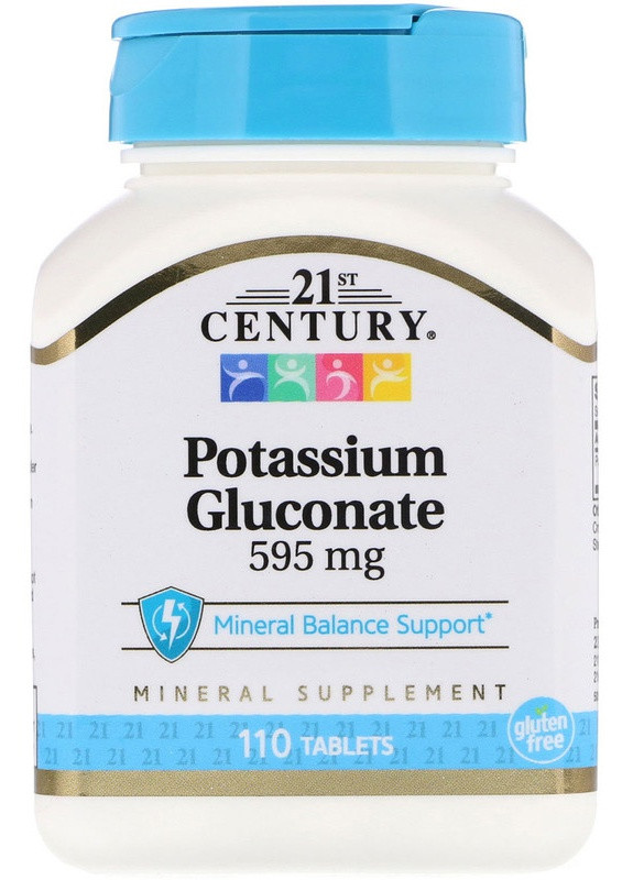 Калий Potassium Gluconate 595 mg 110 Tablets 21st Century (256159062)