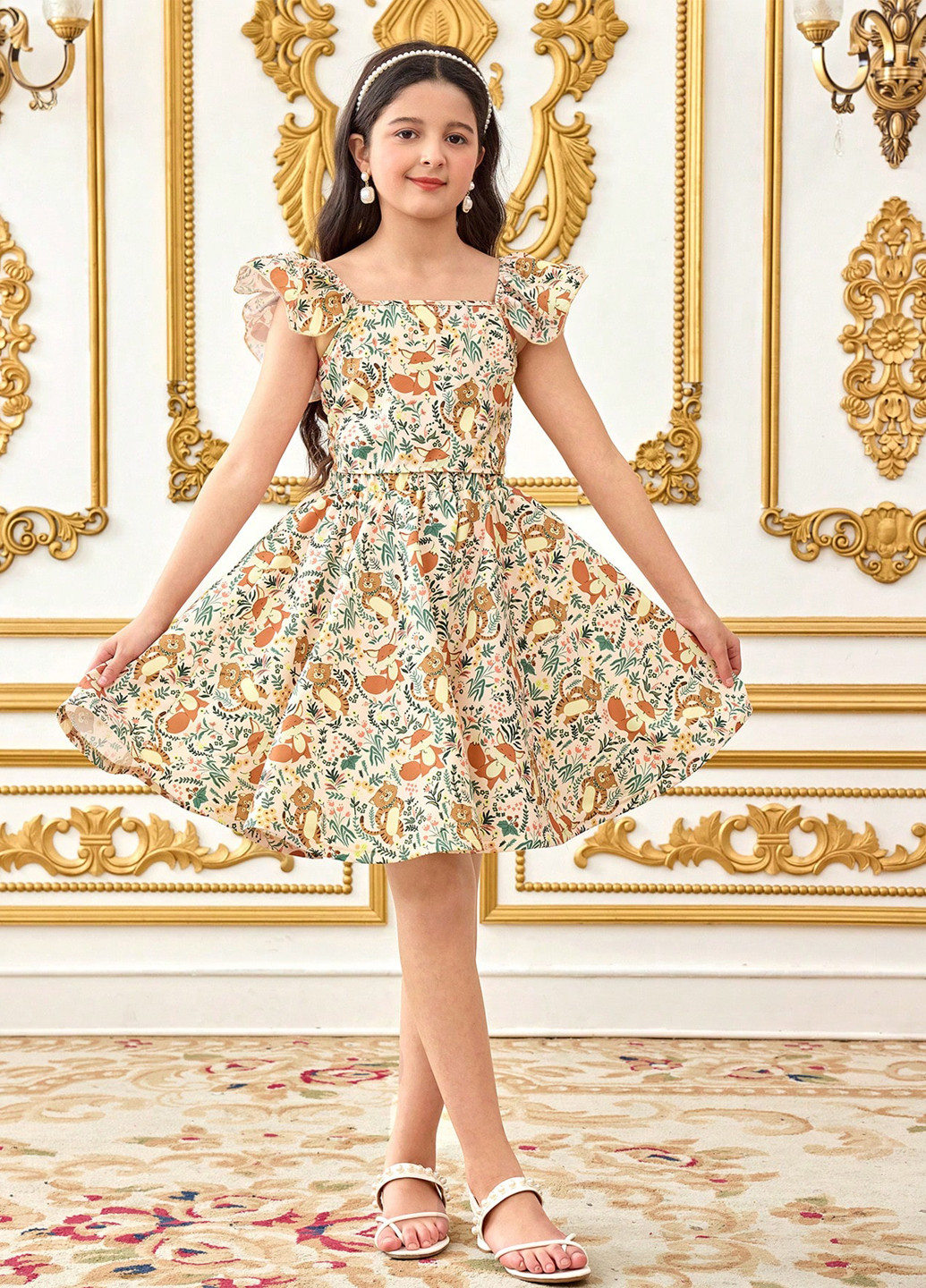 Кремовий літній костюм (блуза, спідниця) SHEIN