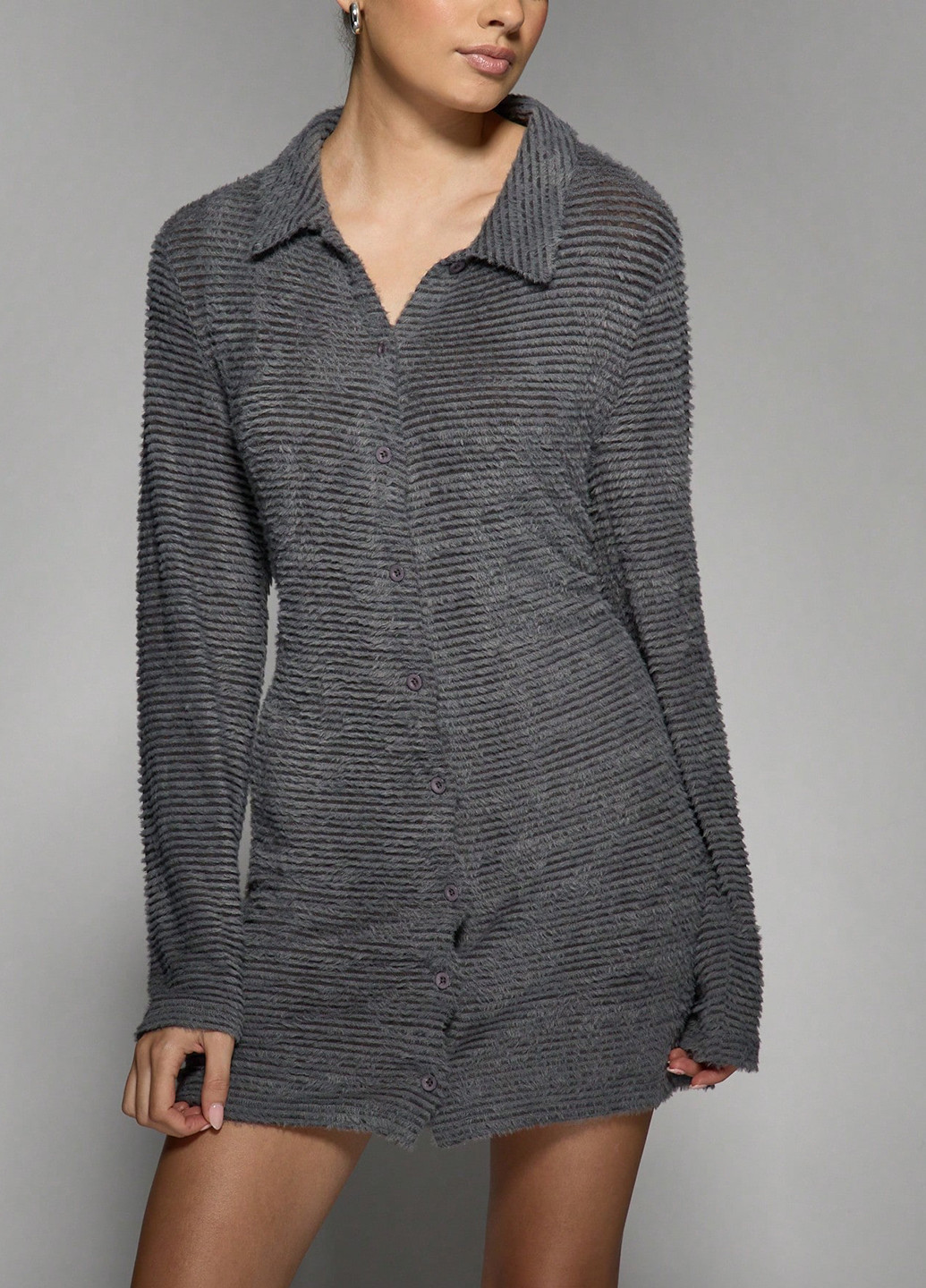 Серое кэжуал платье рубашка SHEIN однотонное