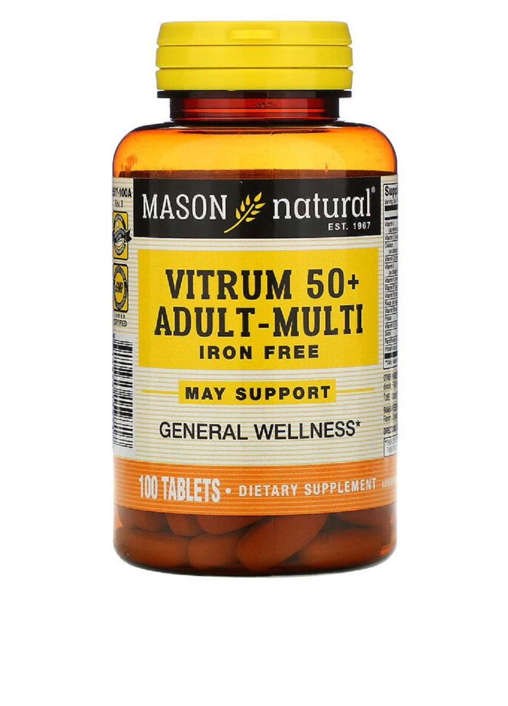 Мультивитамины 50+ без железа, Vitrum 50+ Adult-Multi Iron Free (100 таб.) Mason Natural