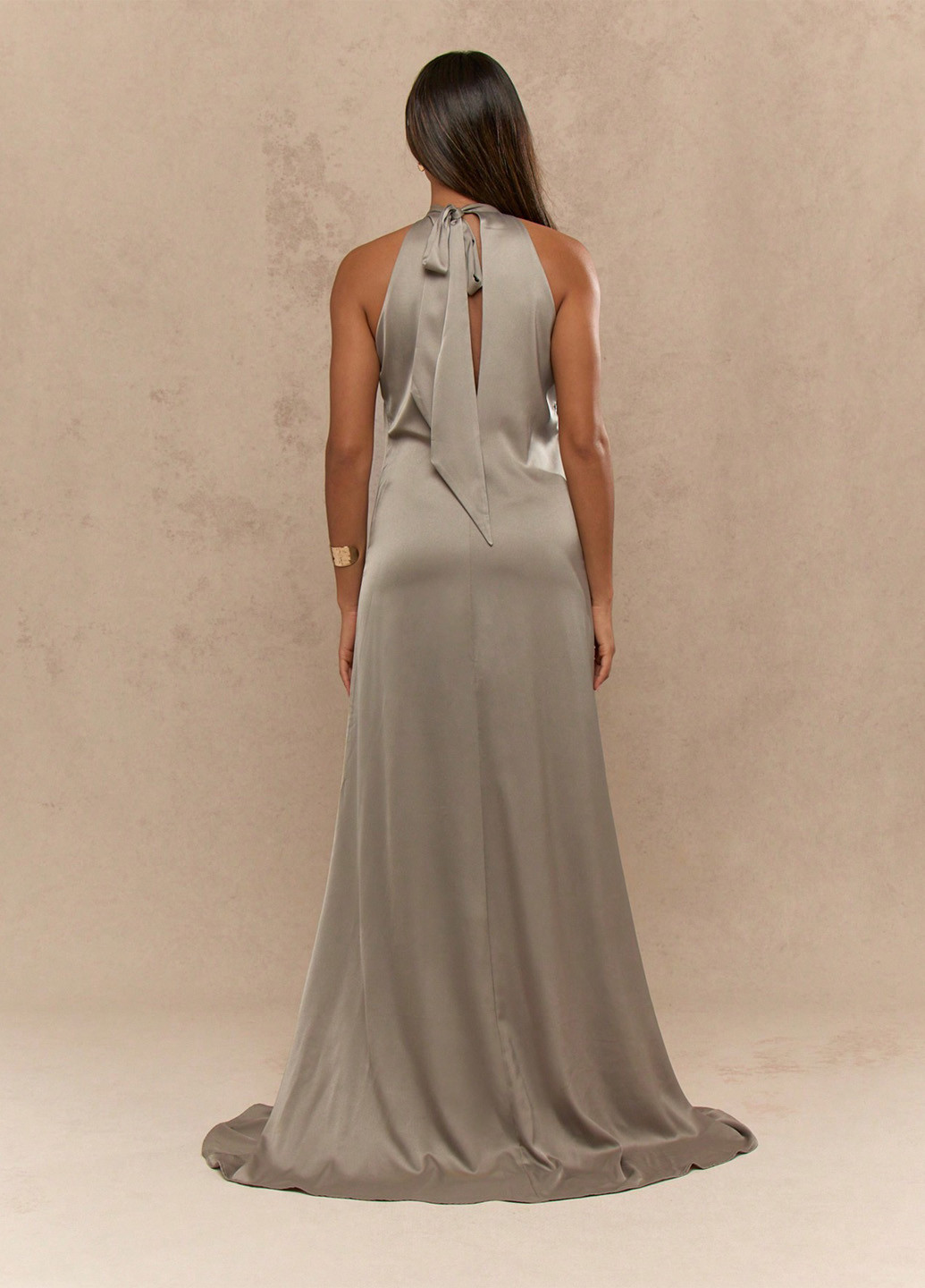 Серо-зеленое вечернее платье а-силуэт SHEIN однотонное