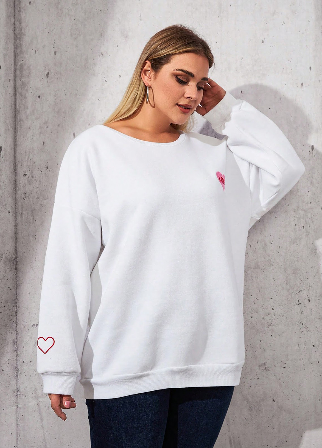 Белый свитшот SHEIN однотонный вышивка (327884473)