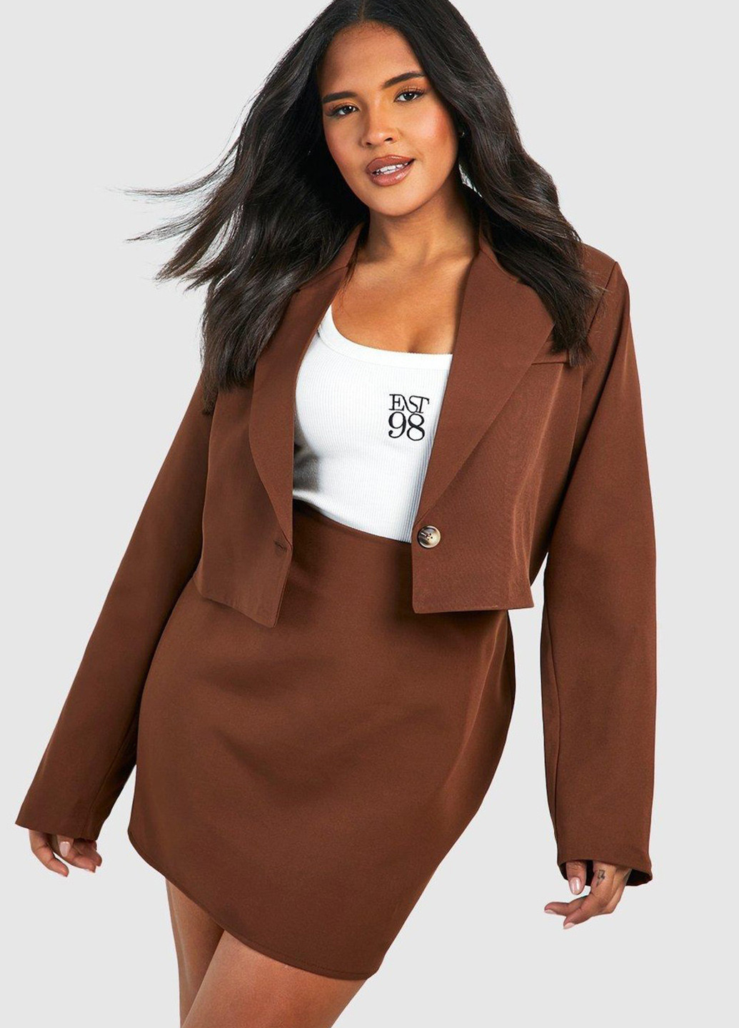 Коричневый женский жакет Boohoo однотонный - демисезонный