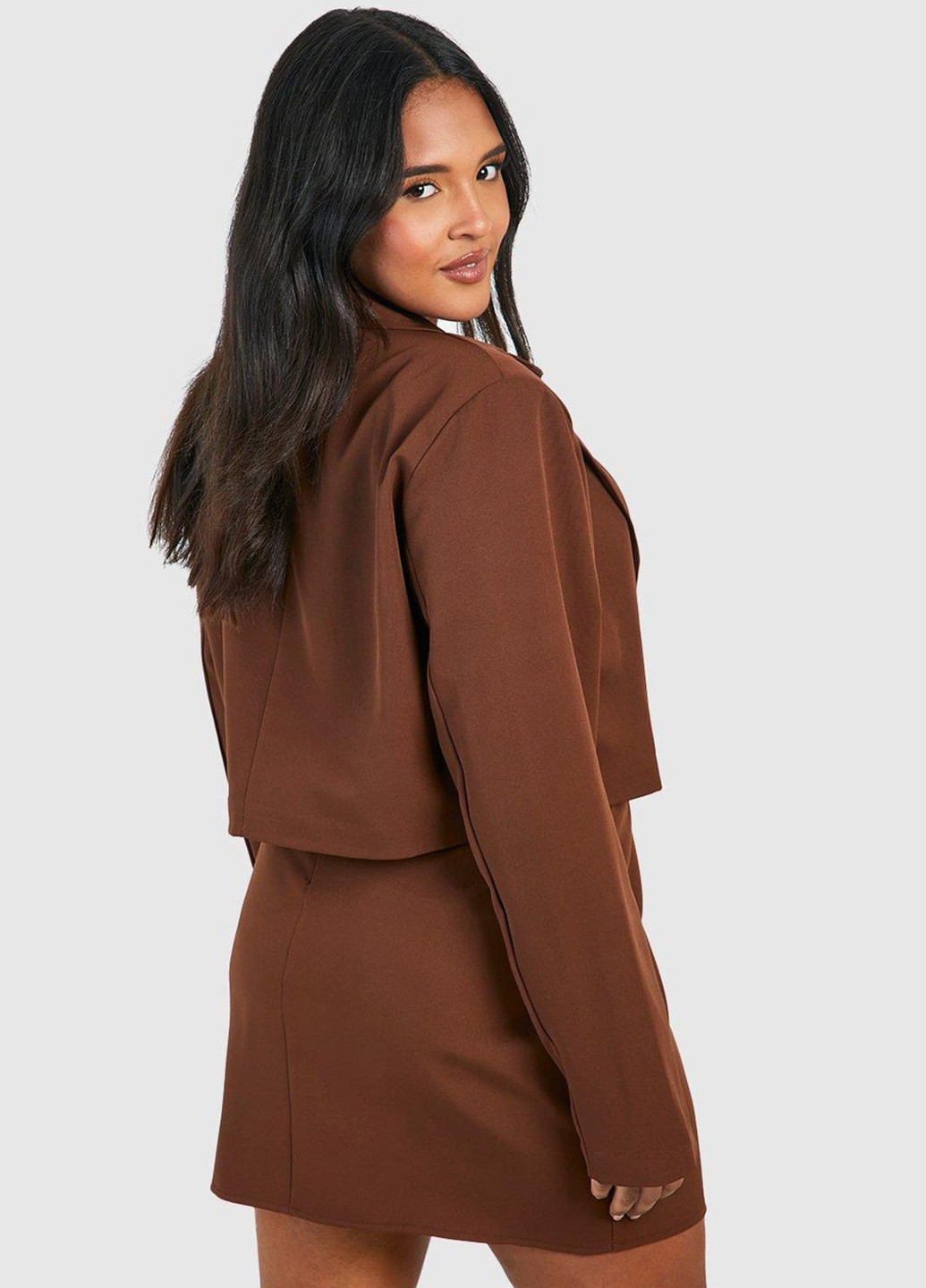 Коричневый женский жакет Boohoo однотонный - демисезонный