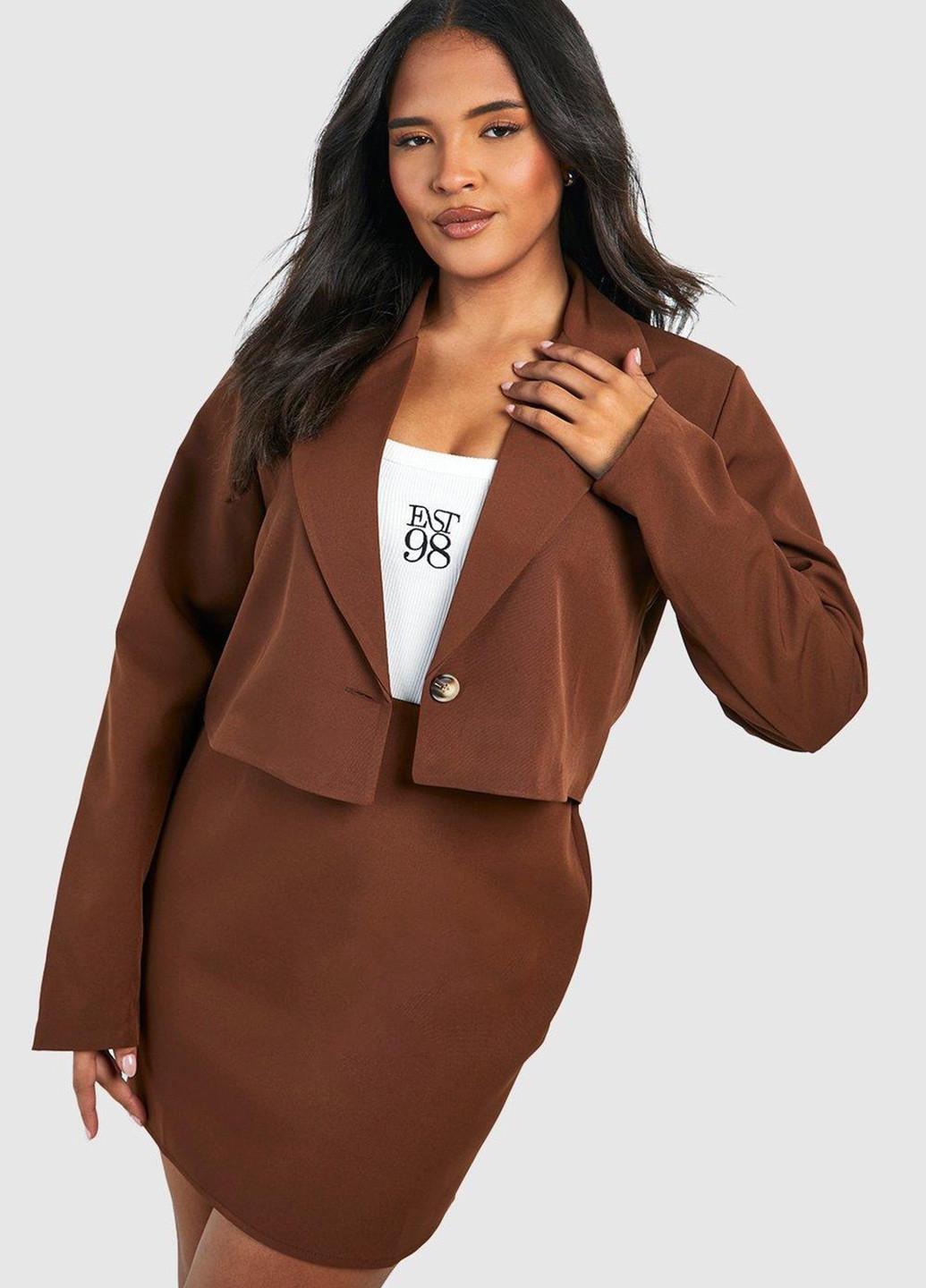 Коричневый женский жакет Boohoo однотонный - демисезонный