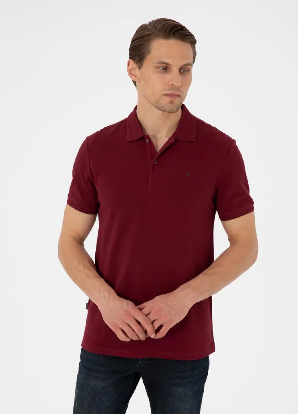 Бордовая футболка-поло для мужчин Pierre Cardin однотонная