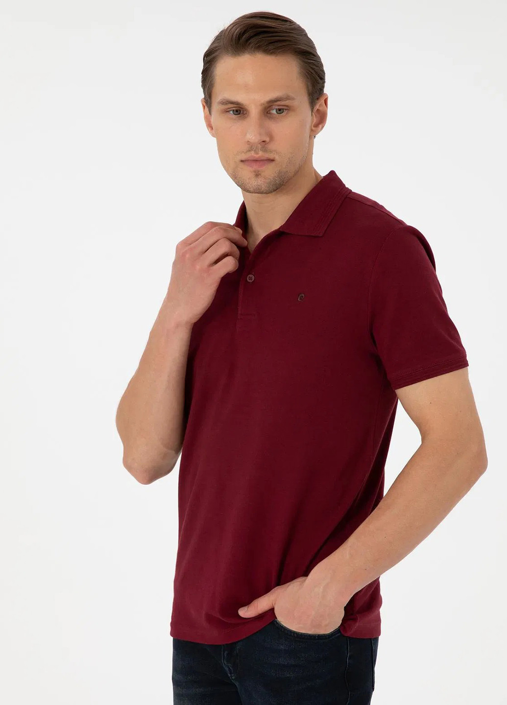 Бордовая футболка-поло для мужчин Pierre Cardin однотонная