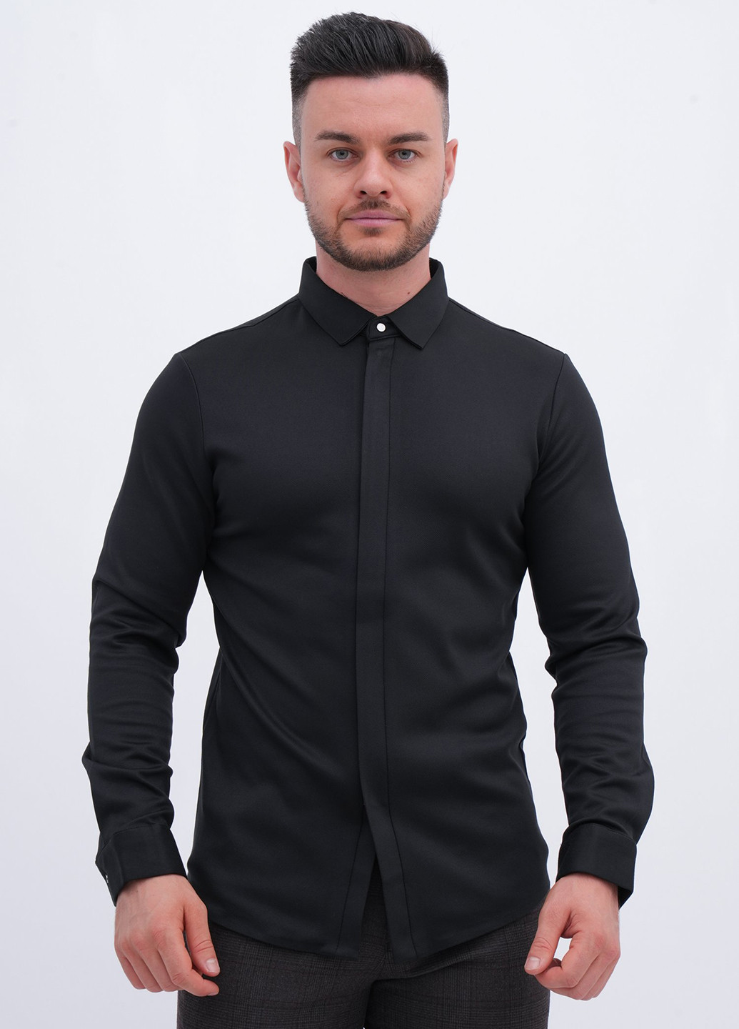 Черная классическая, кэжуал рубашка однотонная Trend Collection