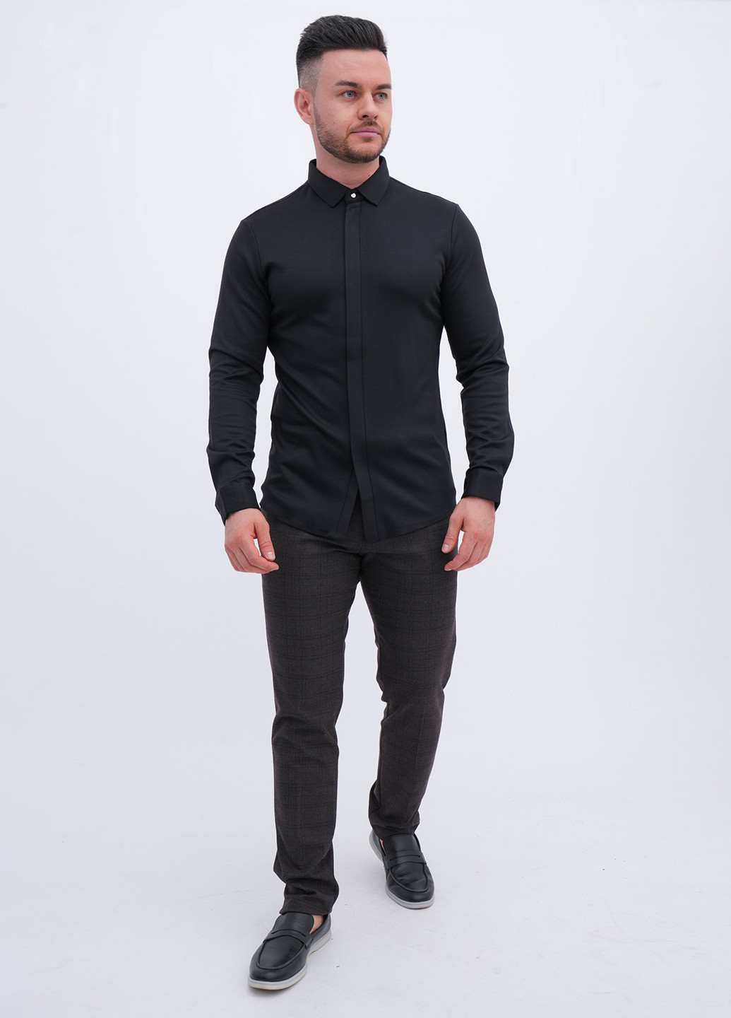 Черная классическая, кэжуал рубашка однотонная Trend Collection