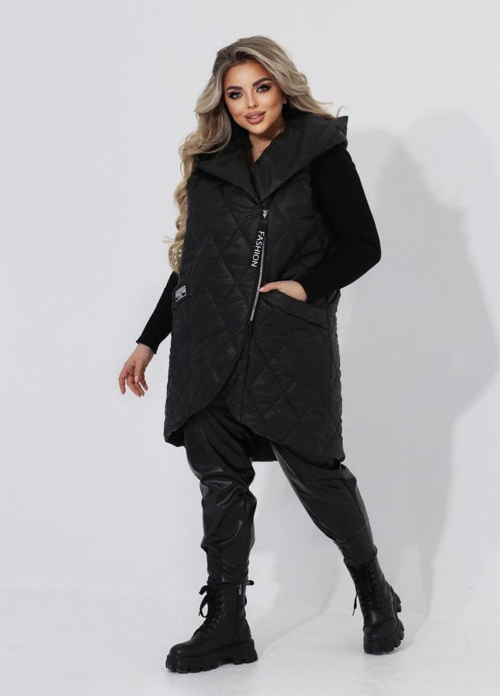 Жіночий жилет прямого крою з кишенями чорного кольору р.48/50 356651 New Trend (256163413)