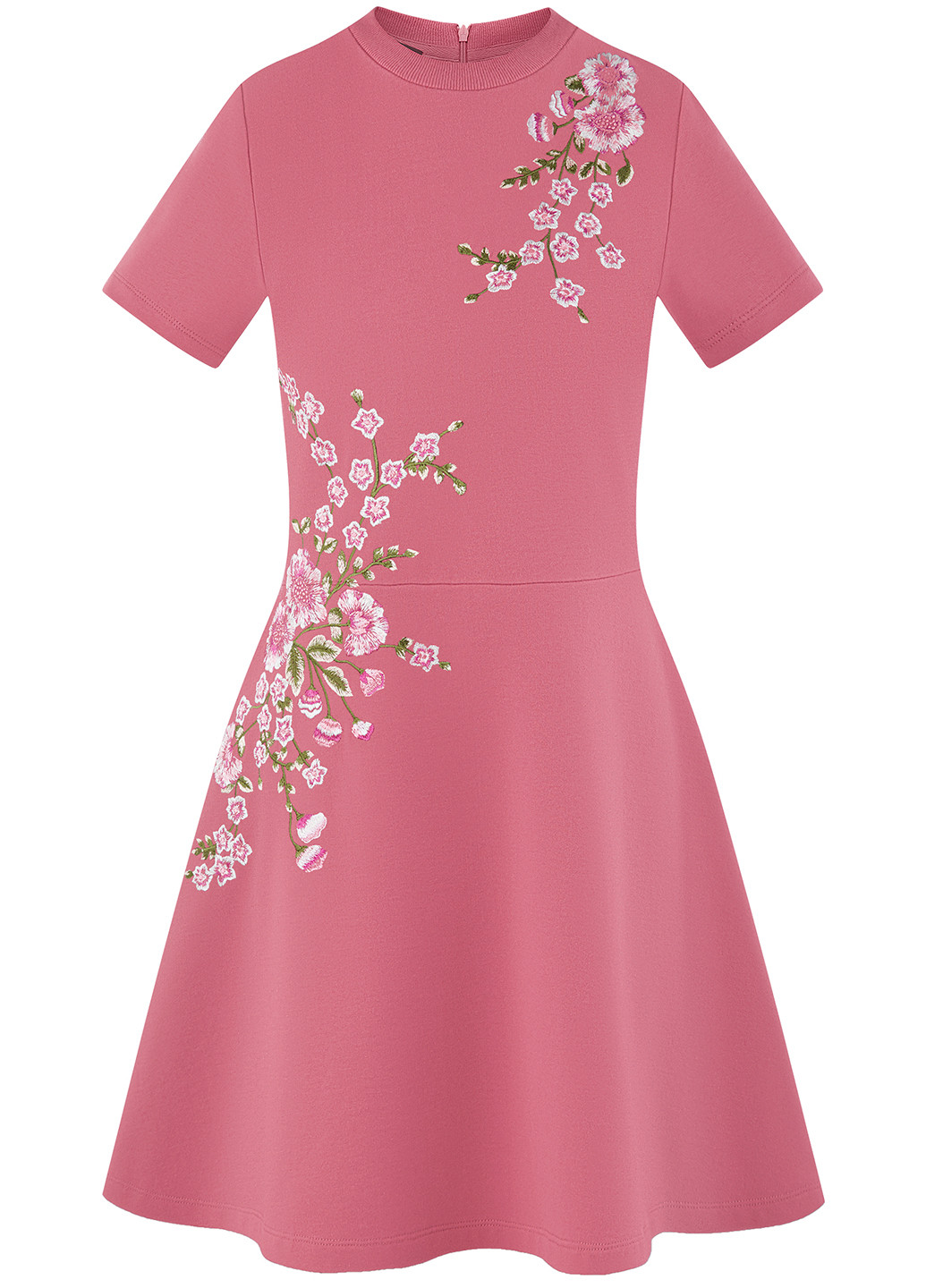 Розовое кэжуал платье а-силуэт Oodji с орнаментом