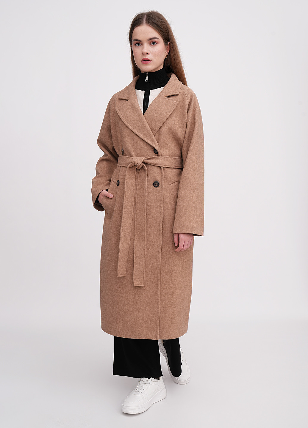 Бежевое демисезонное Пальто двубортное EQUILIBRI