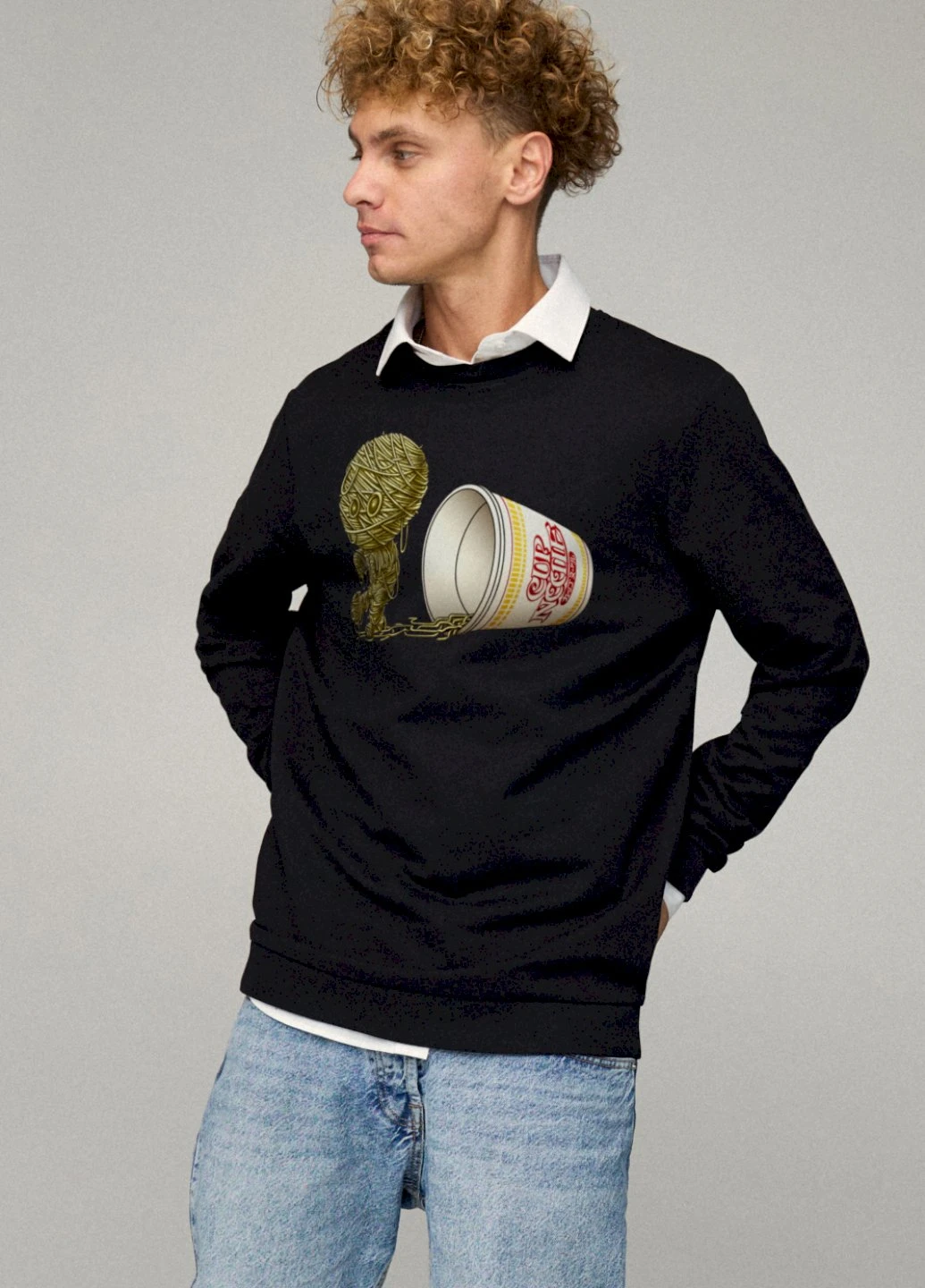Чорний свитшот мужской oversize /no flis/ YAPPI малюнок (254557549)