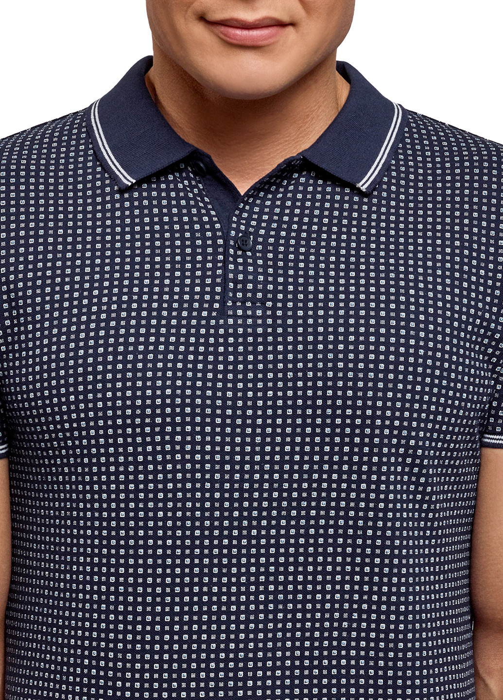 Темно-синяя футболка-поло для мужчин Oodji с геометрическим узором