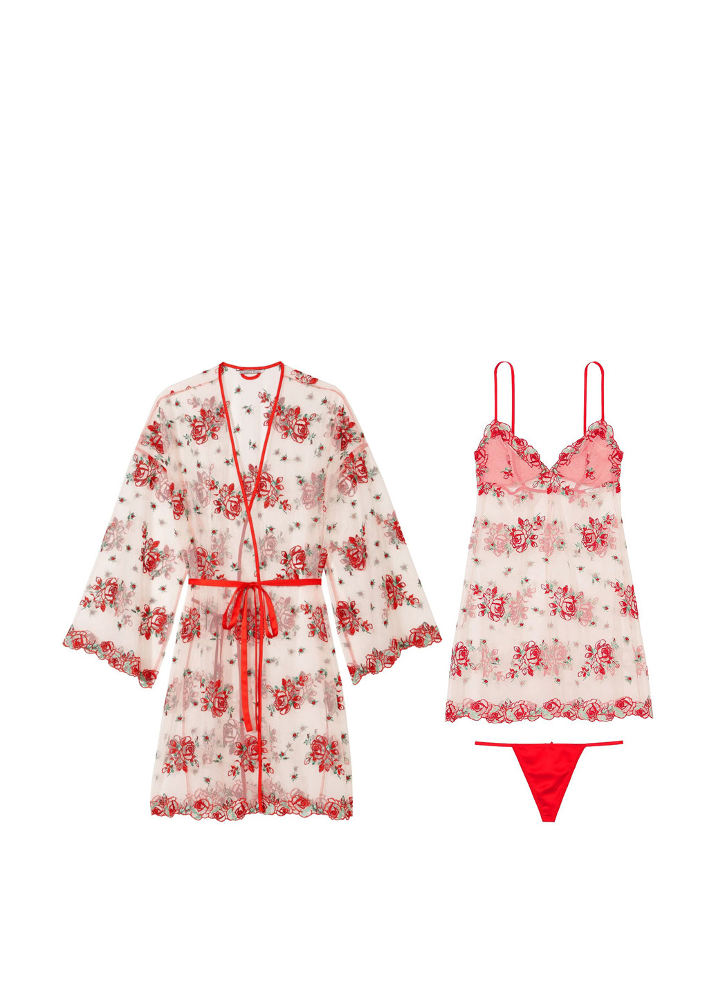 Красный демисезонный комплект (халат, комбинация, трусики) Victoria's Secret