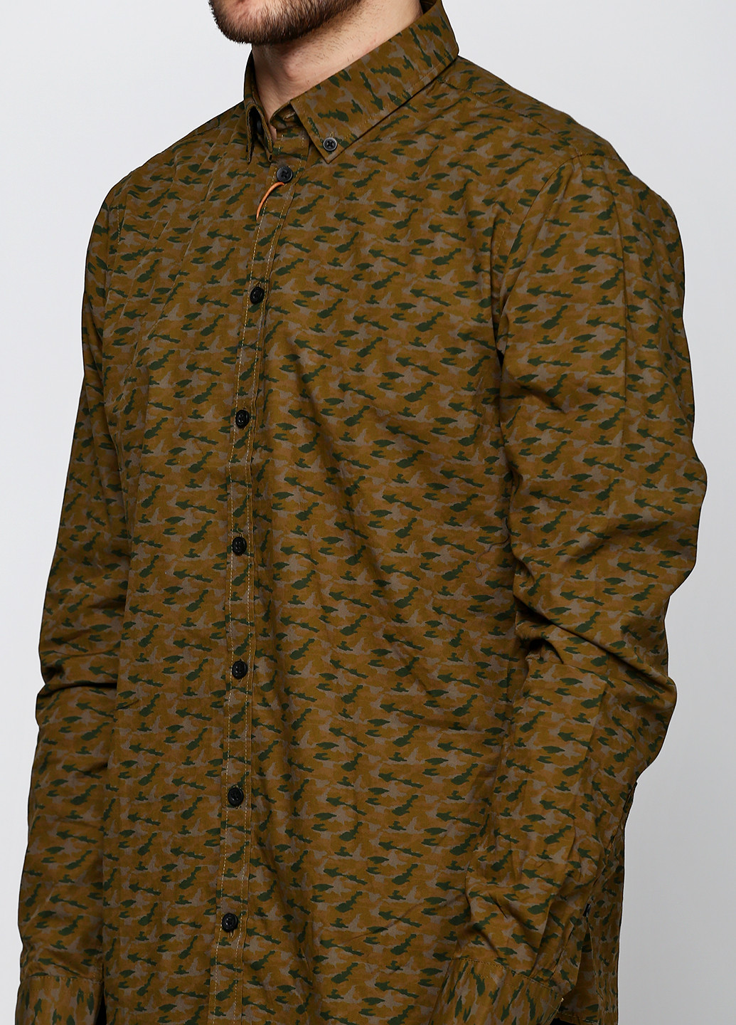 Оливковковая (хаки) кэжуал рубашка с рисунком Blend с длинным рукавом