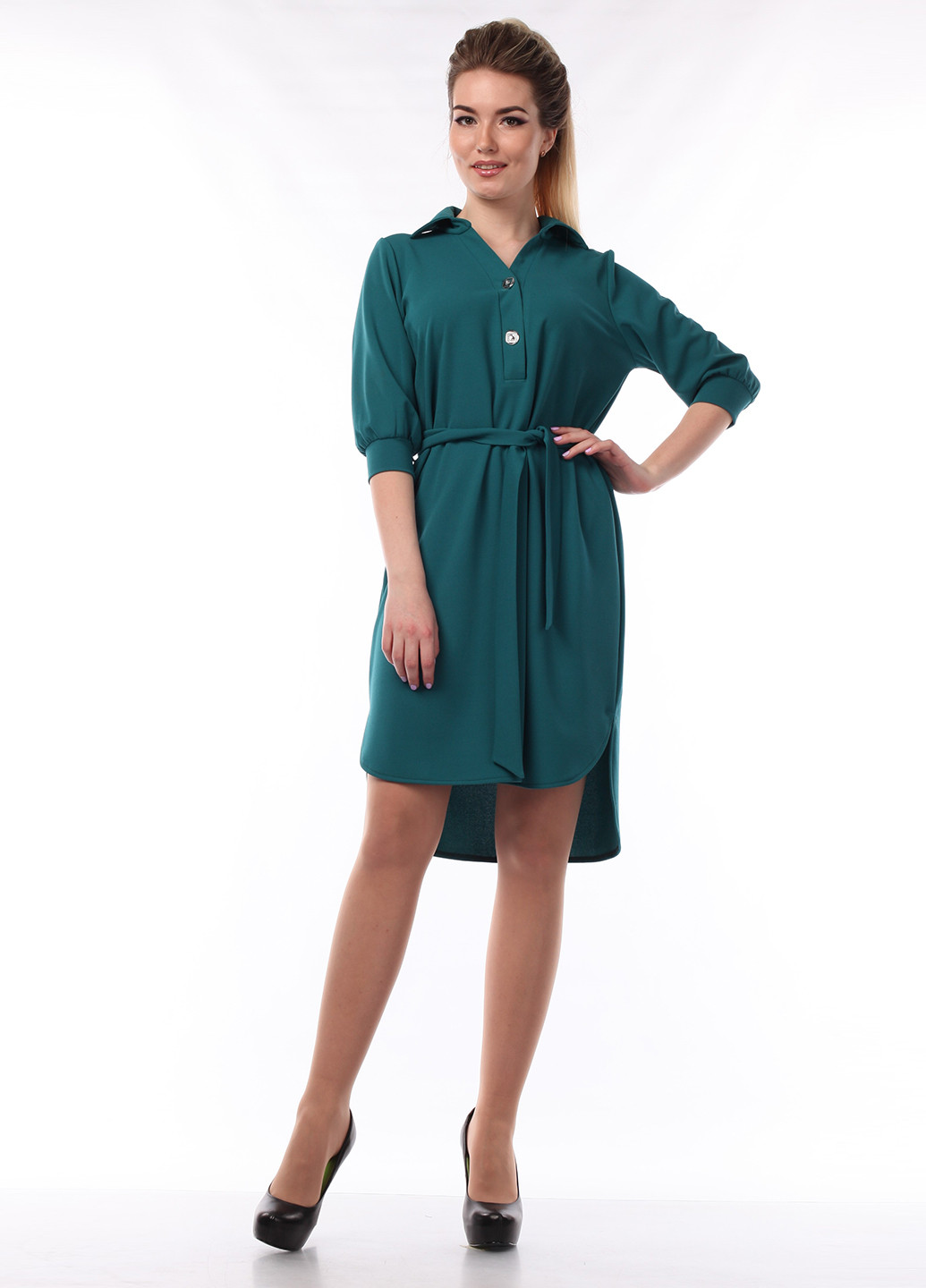 Бутылочное зеленое кэжуал платье Alpama