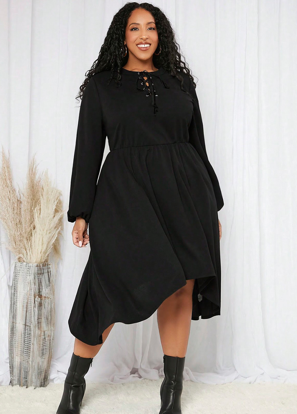 Чорна кежуал сукня кльош SHEIN однотонна