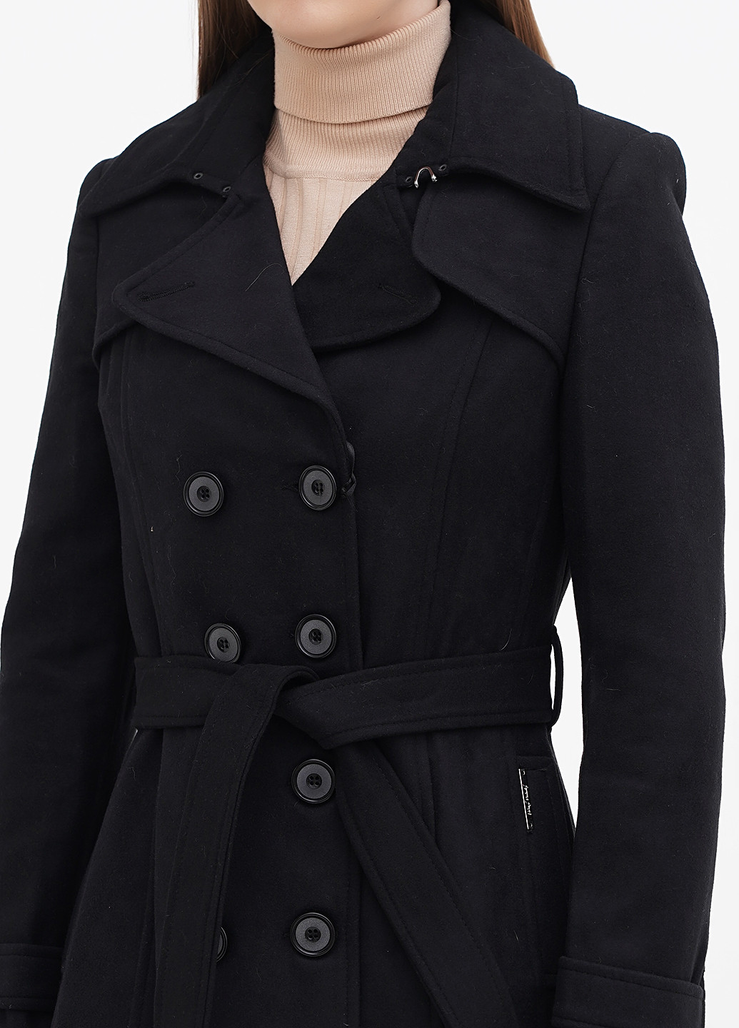 Черное демисезонное Пальто двубортное Femme Prive