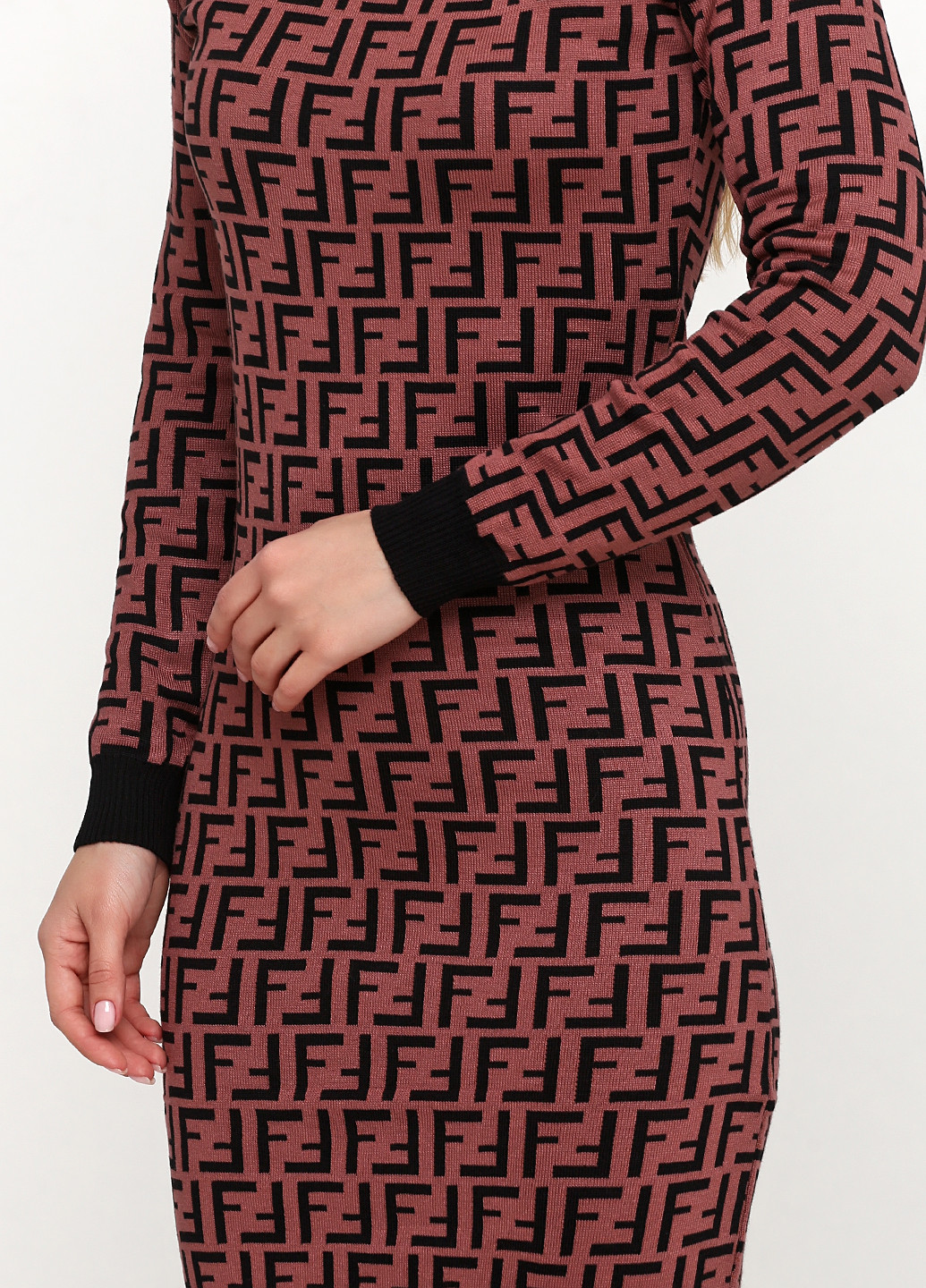 Розово-коричневое кэжуал платье Daori с геометрическим узором