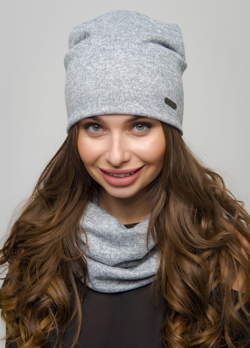 Серый зимний комплект (шапка, шарф-снуд) Lucky Fashion