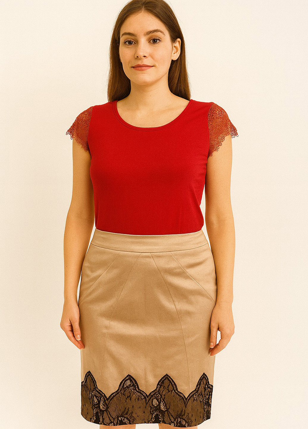 Бежевая кэжуал однотонная юбка Sassofono карандаш