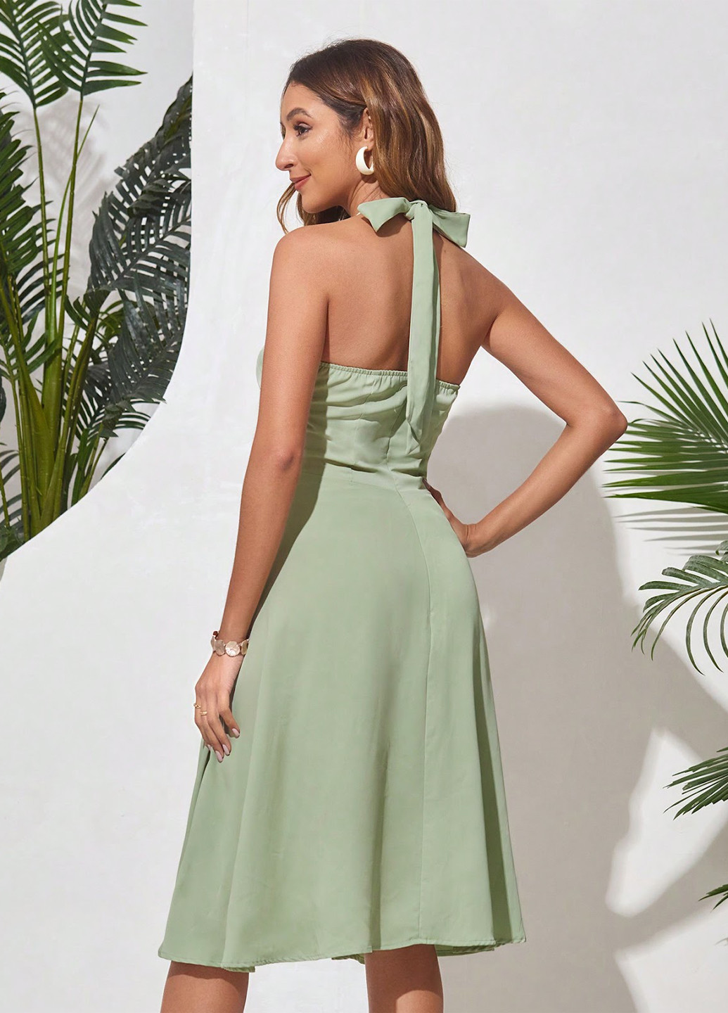 Комбинированное кэжуал платье клеш SHEIN однотонное