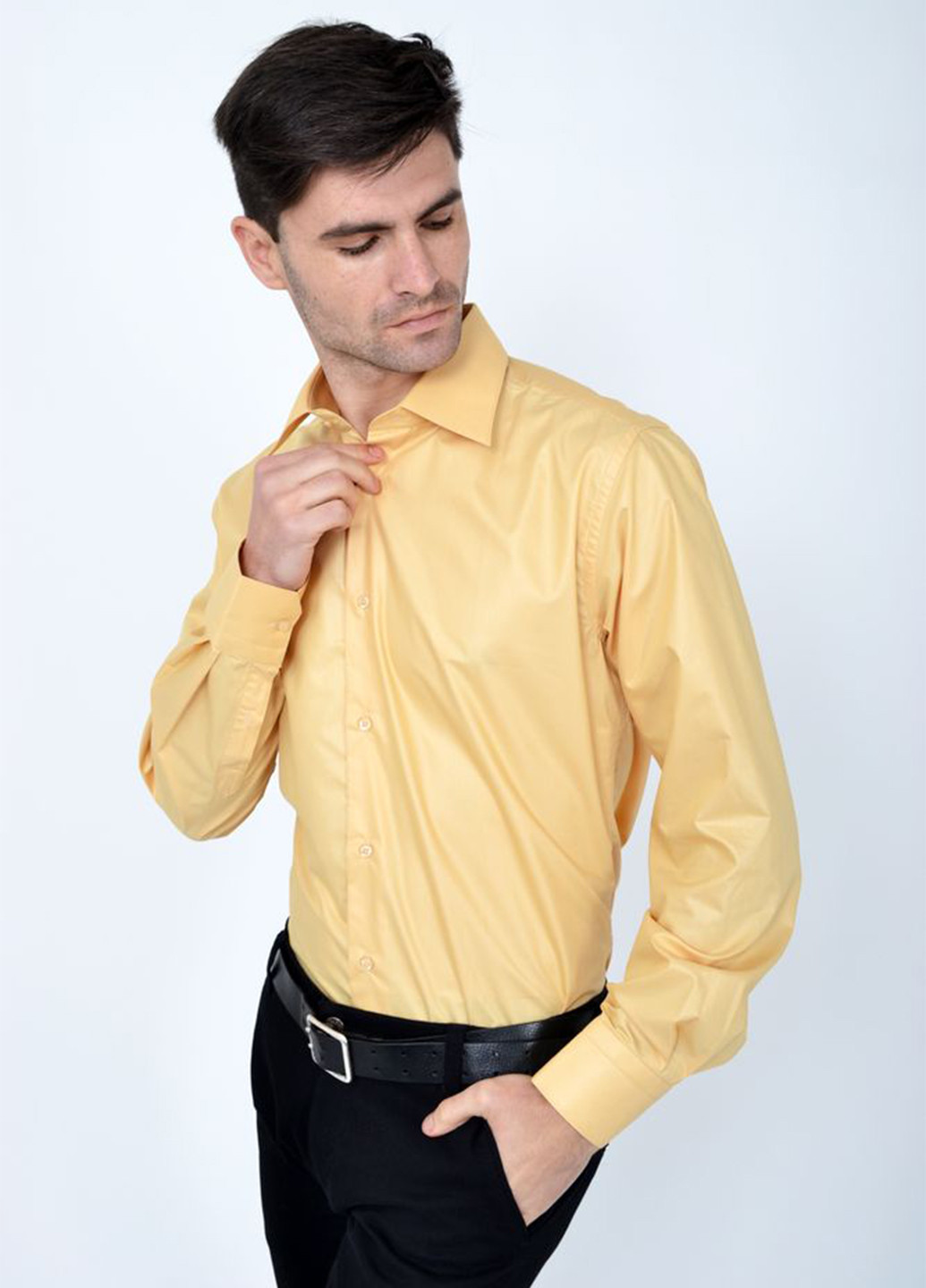 Песочная кэжуал рубашка однотонная Ager с длинным рукавом