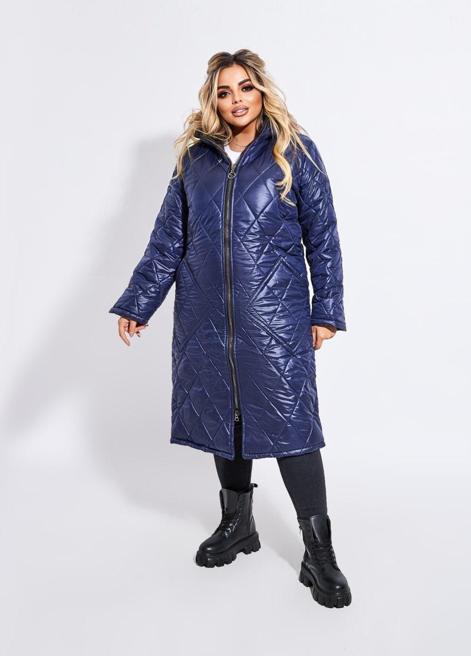Синє Женское зимнее пальто синее ромб размер 50/52 332782 New Trend