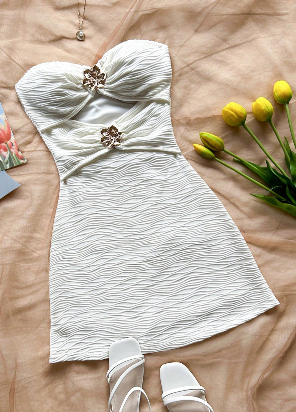 Білий святковий, вечірня, кежуал сукня бандо SHEIN однотонна