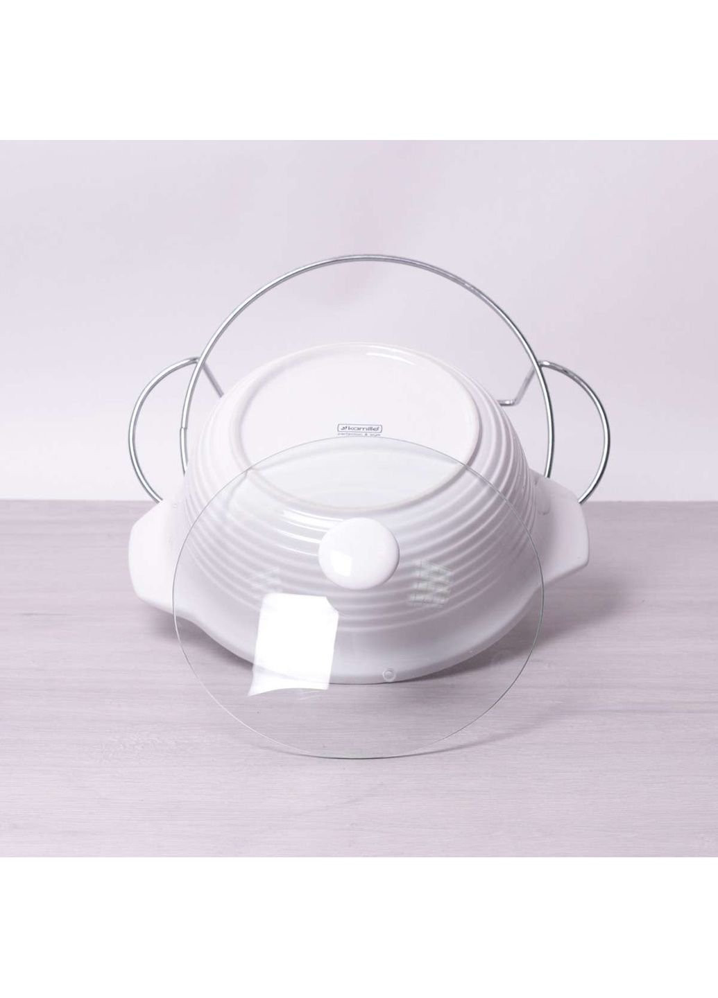 Марміт керамічний 2.4л зі скляною кришкою та металевою підставкою 6401 Kamille (253786493)