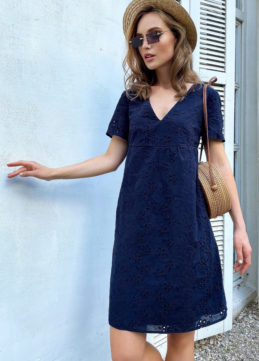 Темно-синее повседневный платье ST-Seventeen с цветочным принтом
