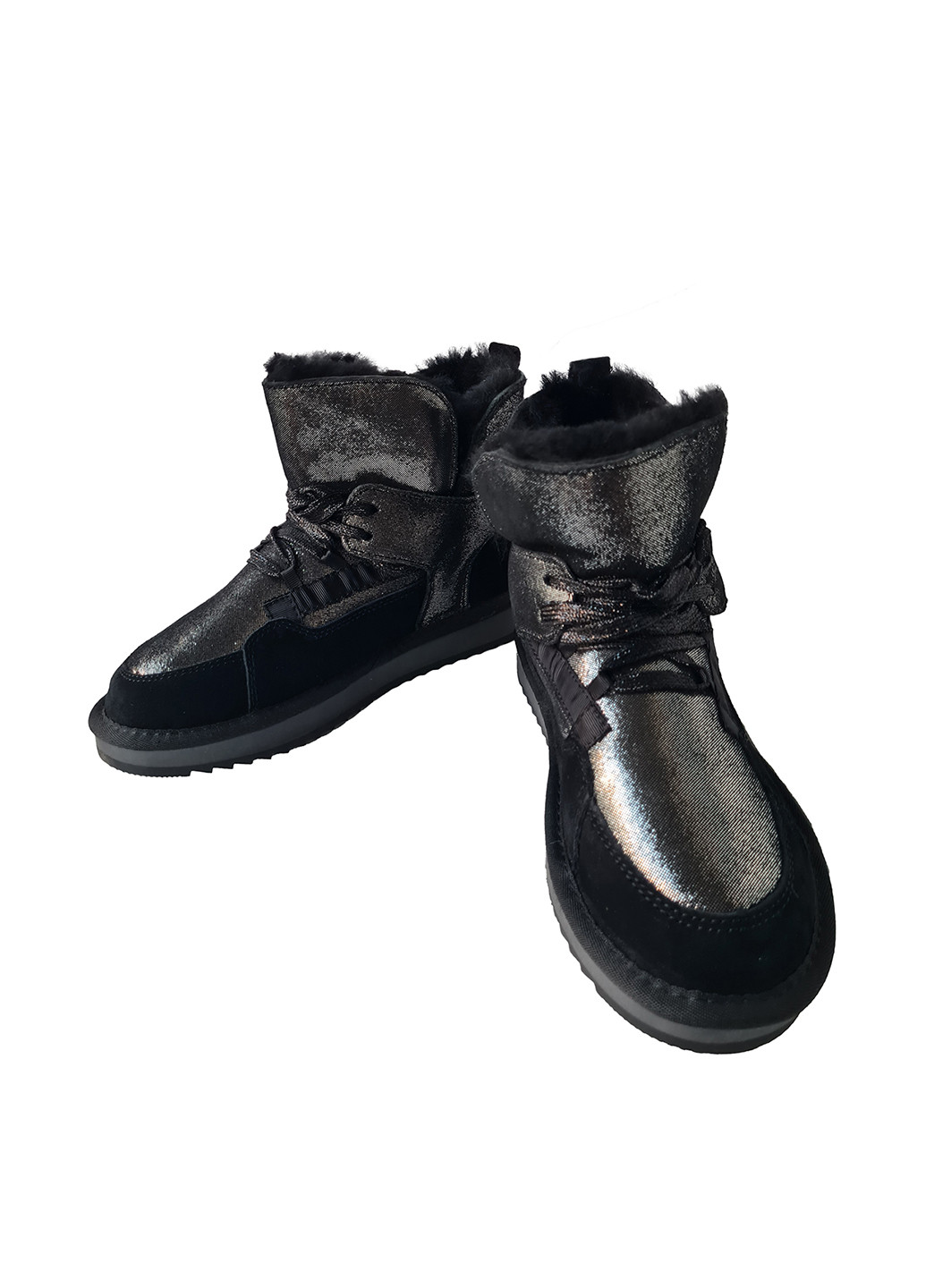 Черные полусапоги Violeta с мехом, со шнуровкой, с глиттером