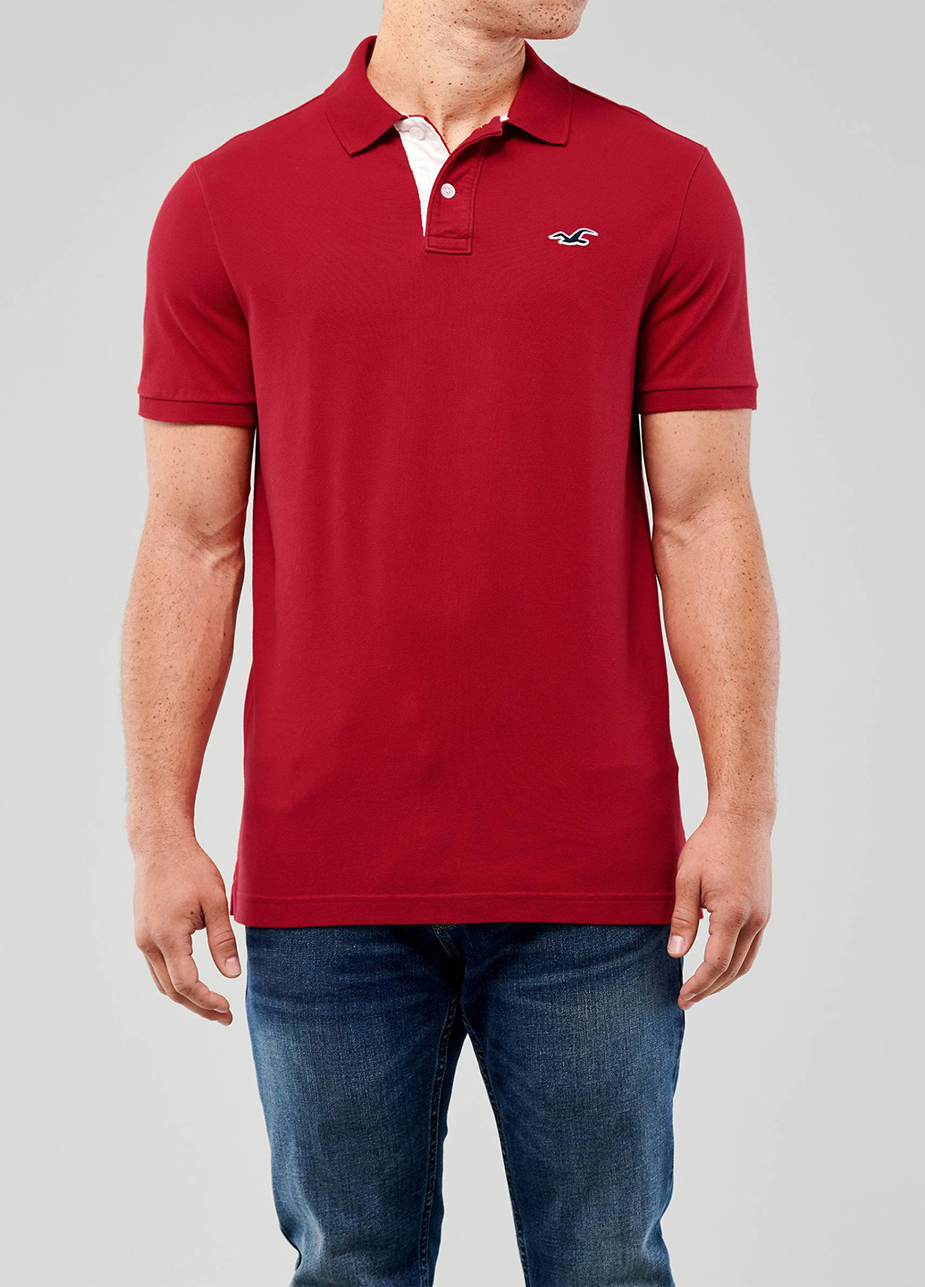 Красная футболка-поло для мужчин Hollister однотонная